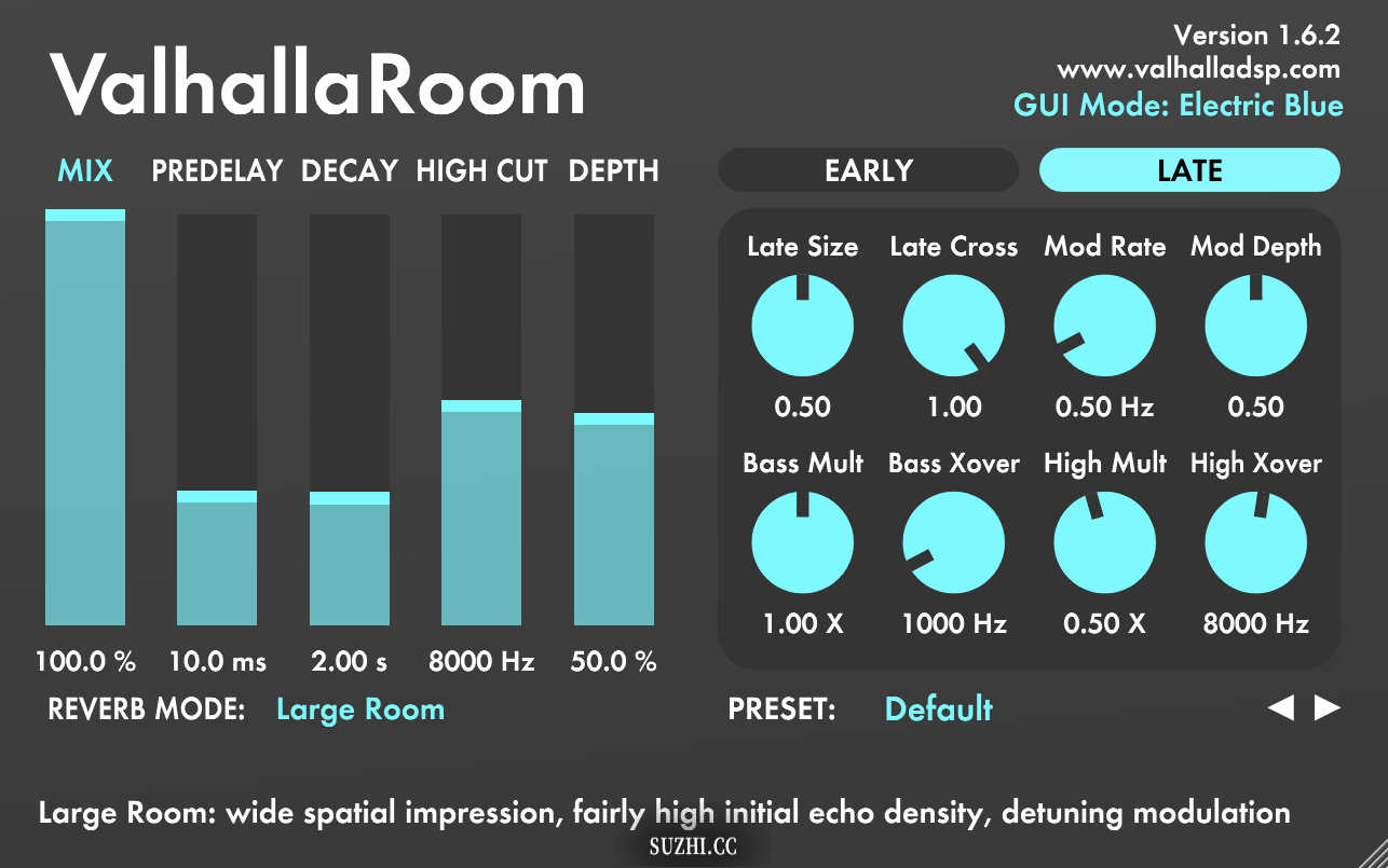 ValhallaDSPLLC的ValhallaRoom插件房间混响效果器_稣知音乐